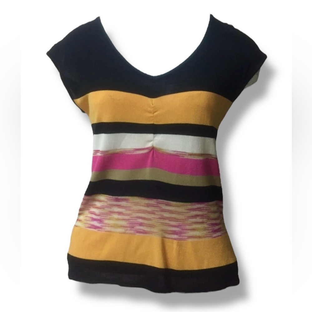 MISSONI Striped V Neck Top Cap Sleeves Size EU42 US6 VINTAGE